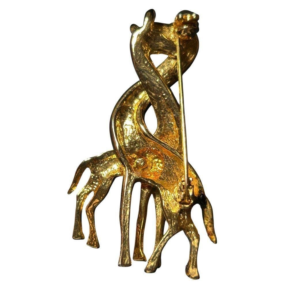Gold Tone Giraffe Brooch Pin Enamel Safari Animal Statement Jewelry 2 inch - Picture 3 of 4